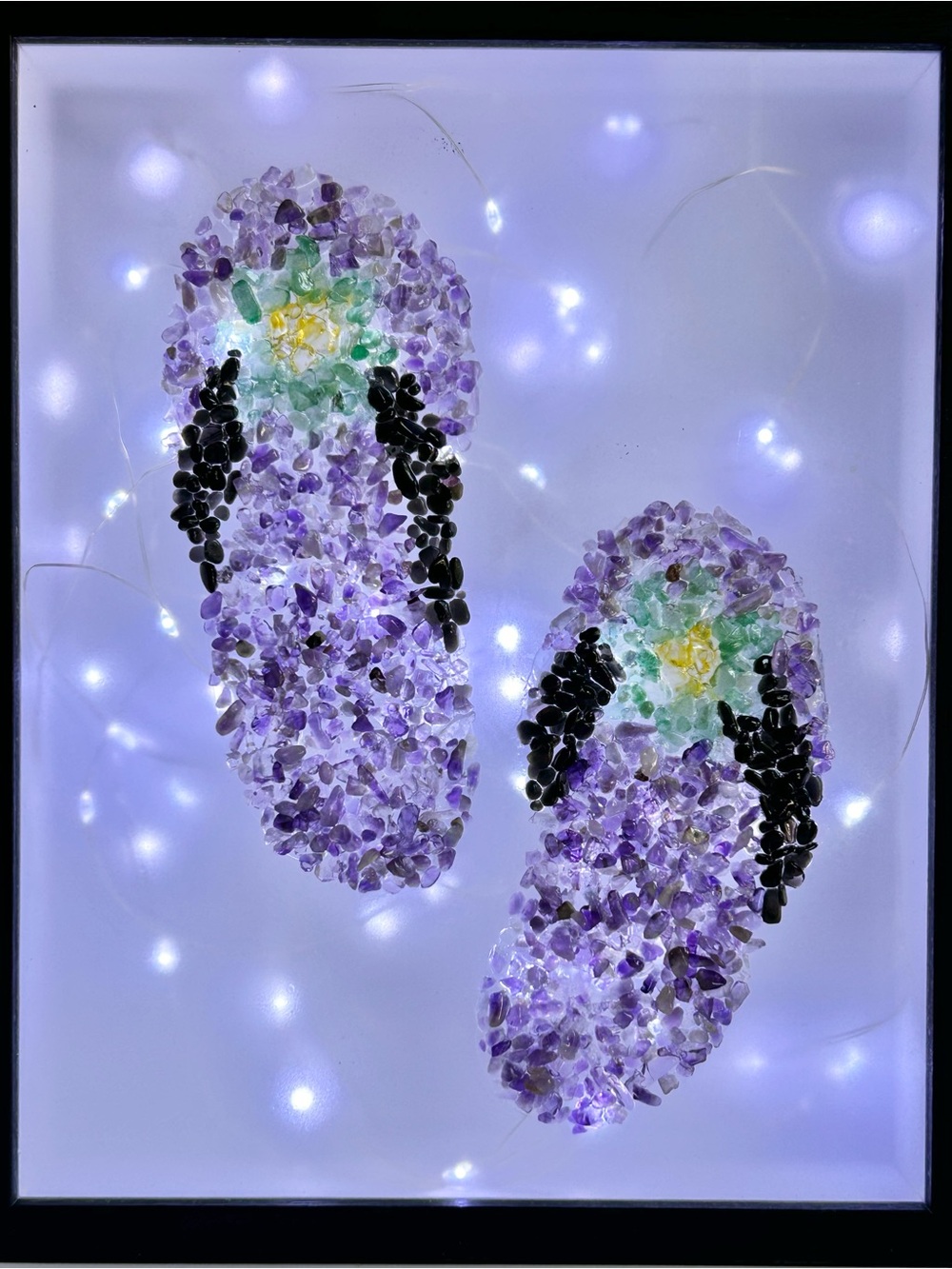 Amethyst Flip Flops Crystal Chips Light Box